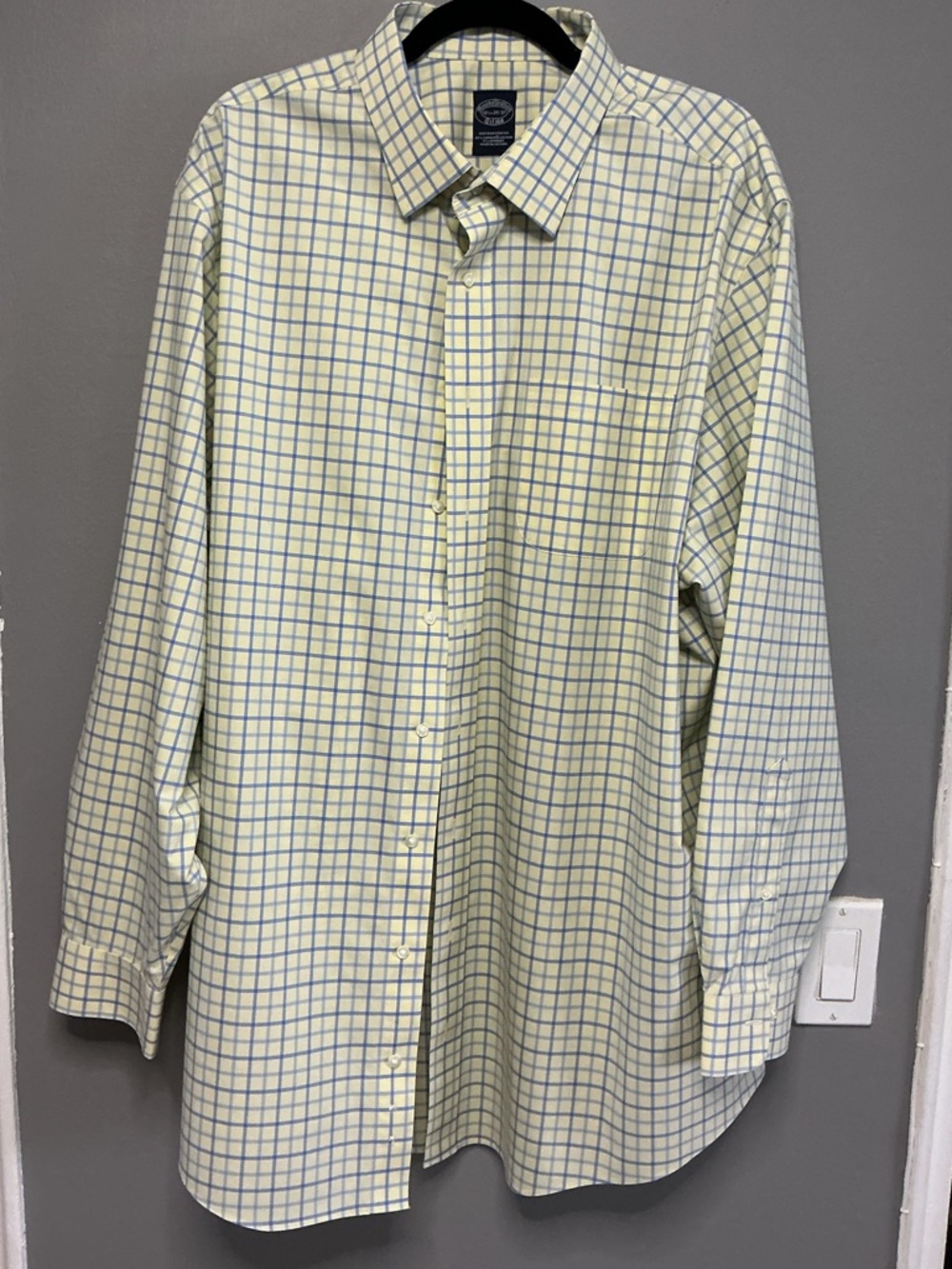 Brooks Brothers Yellow Shirt with Blue Windowpane Check